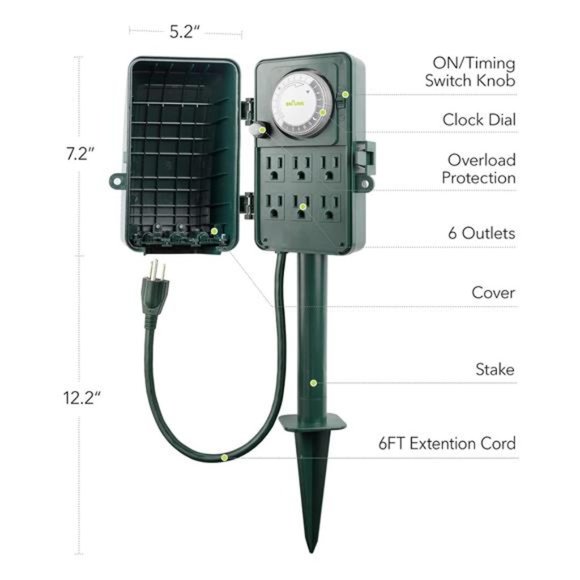 BN-LINK Outdoor Multi Socket Timer, 6 Outlet  Power Stake with 6ft Cords - Picture 2 of 6